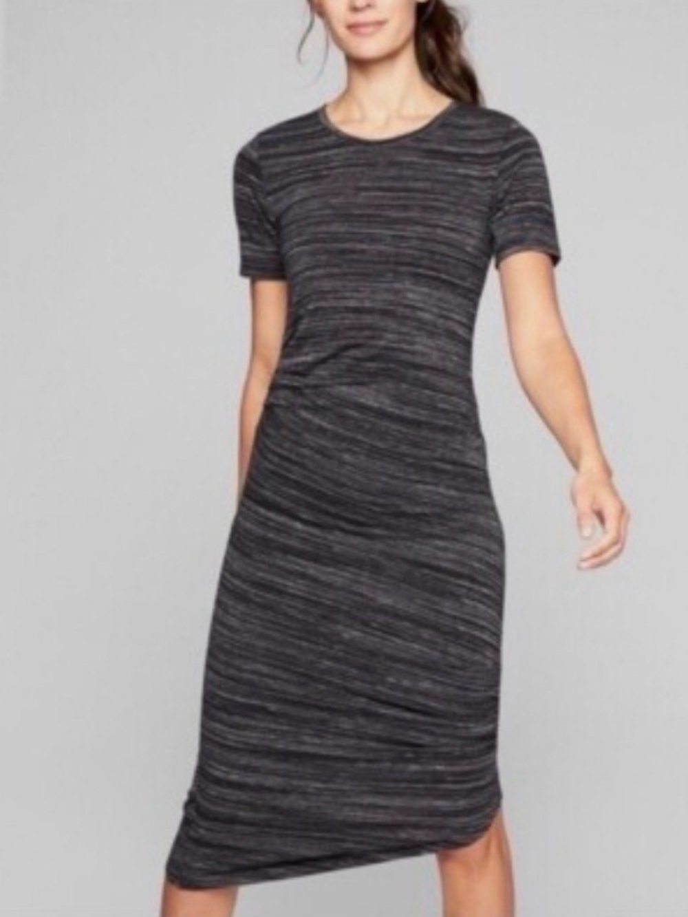 Athleta Women’s Downtown Ruched Midi T-Shirt Dress Gray Spacedye Small S - GREAT